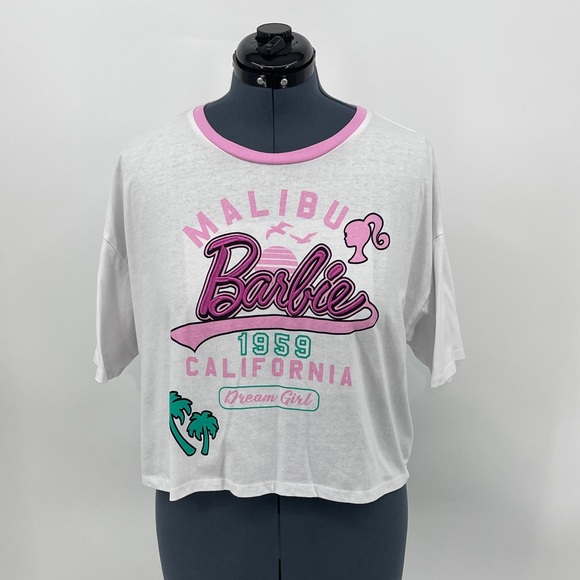 Barbie Tops - BARBIE  Barbie 1959 White AND PINK  Graphic T-Shirt WOMENS SIZE XL CROP